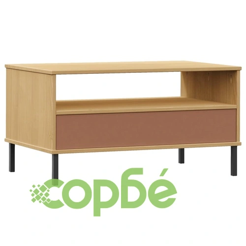 Кафе маса с метални крака кафява 85x50x45 см масивно дърво OSLO ➤ топ цена ➤ sorbe.bg