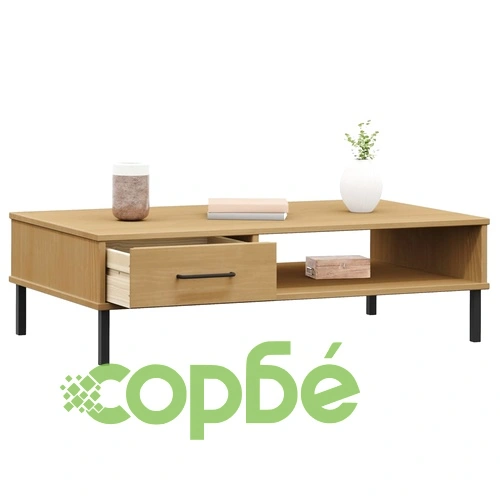 Кафе маса с метални крака кафява бор масив OSLO ➤ топ цена ➤ sorbe.bg