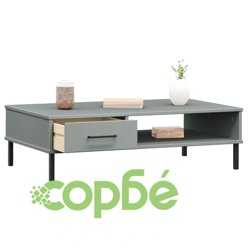 Кафе маса с метални крака сива бор масив OSLO ➤ топ цена ➤ sorbe.bg
