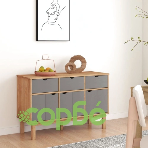 Сайдборд OTTA, кафяво и сиво, 114x43x73,5 см, бор масив ➤ топ цена ➤ sorbe.bg