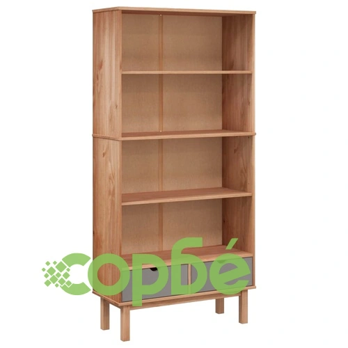 Библиотека OTTA с 2 чекмеджета, кафяво и сиво, бор масив ➤ топ цена ➤ sorbe.bg