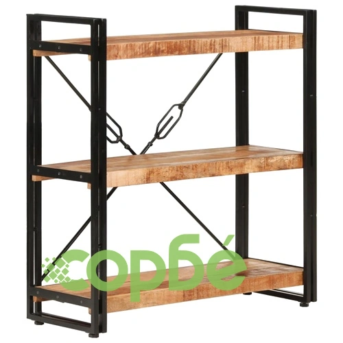 Библиотека с 3 рафта 77x30x80 см мангово дърво масив и желязо ➤ топ цена ➤ sorbe.bg