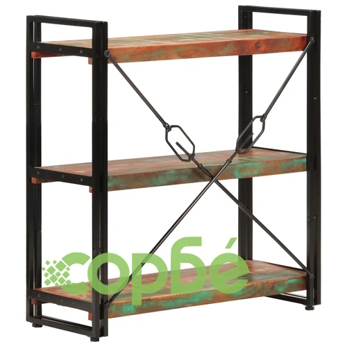 Библиотека 3 рафта 77x30x80см регенерирано дърво масив и желязо ➤ топ цена ➤ sorbe.bg