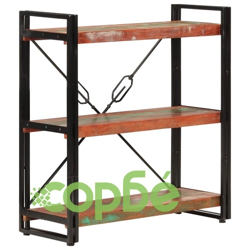 Библиотека 3 рафта 77x30x80см регенерирано дърво масив и желязо ➤ топ цена ➤ sorbe.bg