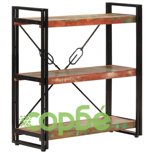 Библиотека 3 рафта 77x30x80см регенерирано дърво масив и желязо ➤ топ цена ➤ sorbe.bg