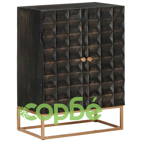 Бюфет, черен, 55x34x75 см, мангово дърво масив и желязо ➤ топ цена ➤ sorbe.bg