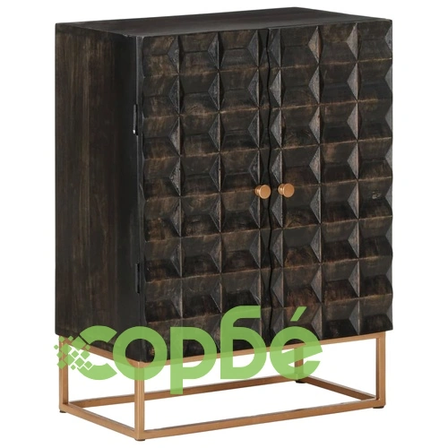 Бюфет, черен, 55x34x75 см, мангово дърво масив и желязо ➤ топ цена ➤ sorbe.bg