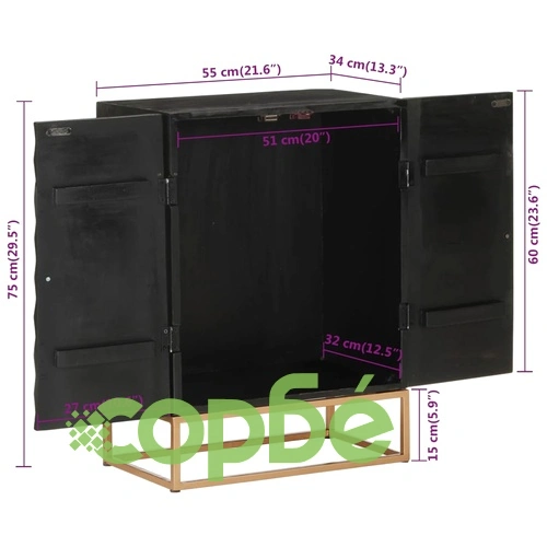 Бюфет, черен, 55x34x75 см, мангово дърво масив и желязо ➤ топ цена ➤ sorbe.bg