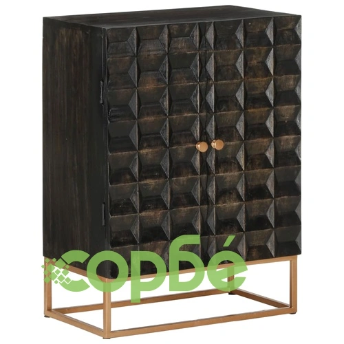 Бюфет, черен, 55x34x75 см, мангово дърво масив и желязо ➤ топ цена ➤ sorbe.bg