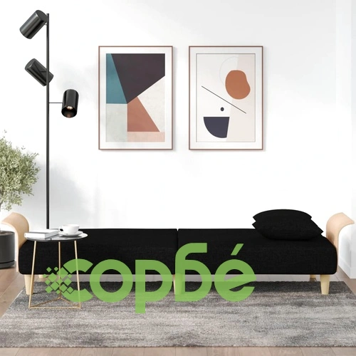 Разтегателен диван с подлакътници, черен, плат ➤ топ цена ➤ sorbe.bg