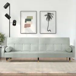 Разтегателен диван с възглавници, светлосив, кадифе