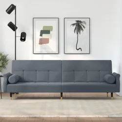 Разтегателен диван с възглавници, тъмносив, кадифе