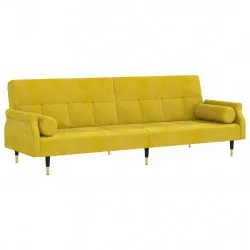 Разтегателен диван с възглавници, жълт, кадифе