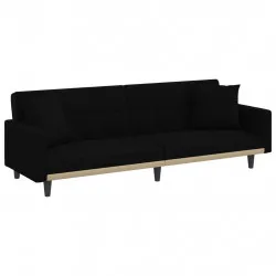 Разтегателен диван с възглавници, черен, плат