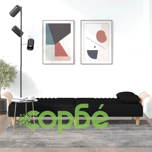 Разтегателен диван с подлакътници, черен, плат ➤ топ цена ➤ sorbe.bg