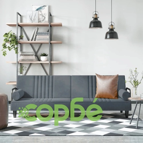 Разтегателно канапе с подлакътници, тъмносиво, кадифе ➤ топ цена ➤ sorbe.bg