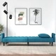 Разтегателен диван с подлакътници, син, кадифе
