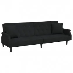 Разтегателен диван с подлакътници, черен, кадифе