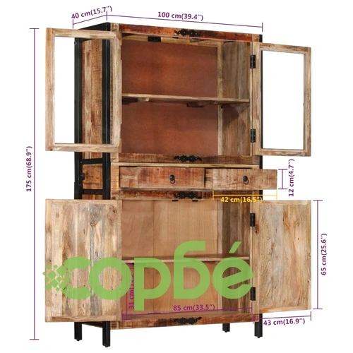 Висок шкаф 100x40x175 см грубо мангово дърво масив ➤ топ цена ➤ sorbe.bg