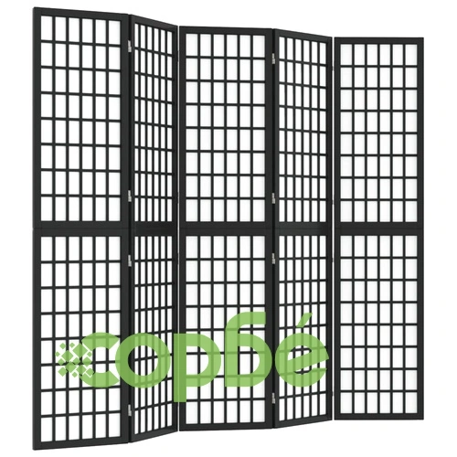 Параван за стая, 5 панела, японски стил, 200x170 cм, черен ➤ топ цена ➤ sorbe.bg