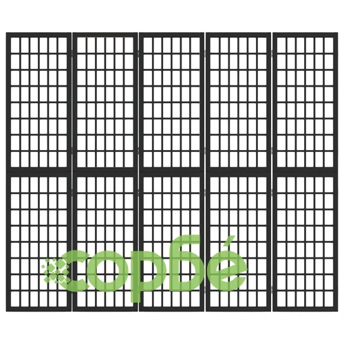 Параван за стая, 5 панела, японски стил, 200x170 cм, черен ➤ топ цена ➤ sorbe.bg