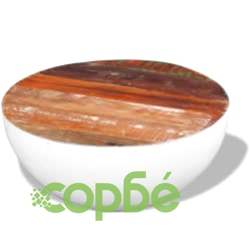 Кафе маса форма на купа бял Ø50x24 см регенерирано дърво масив ➤ топ цена ➤ sorbe.bg