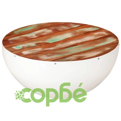 Кафе маса форма на купа бял Ø50x24 см регенерирано дърво масив ➤ топ цена ➤ sorbe.bg
