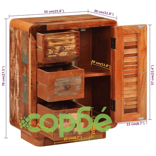 Бюфет с 3 чекмеджета 55x30x70 см масивно регенерирано дърво ➤ топ цена ➤ sorbe.bg