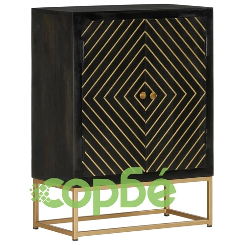 Бюфет с 2 врати, черно и златисто, 55x30x75 см, манго масив ➤ топ цена ➤ sorbe.bg
