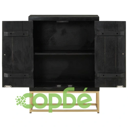 Бюфет с 2 врати, черно и златисто, 55x30x75 см, манго масив ➤ топ цена ➤ sorbe.bg