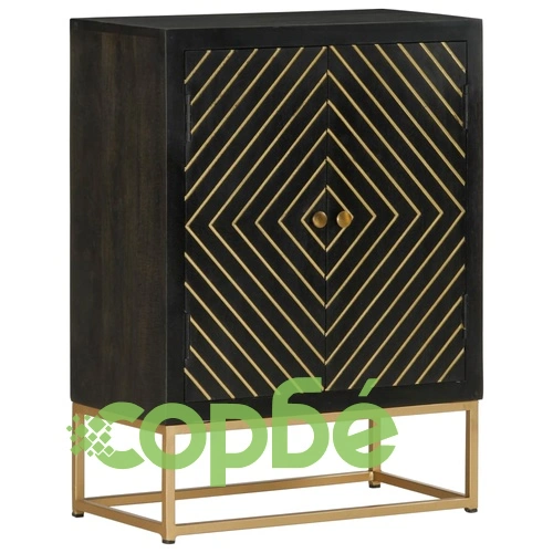 Бюфет с 2 врати, черно и златисто, 55x30x75 см, манго масив ➤ топ цена ➤ sorbe.bg