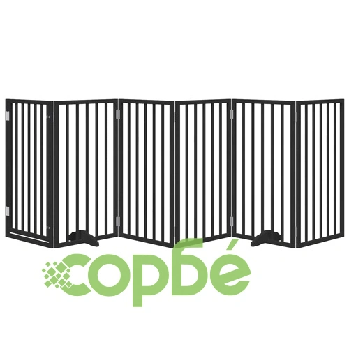Сгъваема преграда за куче с врата 6 панела черна 300 см топола ➤ топ цена ➤ sorbe.bg