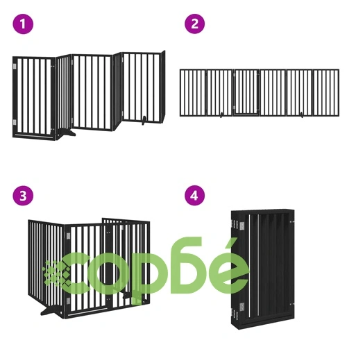 Сгъваема преграда за куче с врата 6 панела черна 300 см топола ➤ топ цена ➤ sorbe.bg