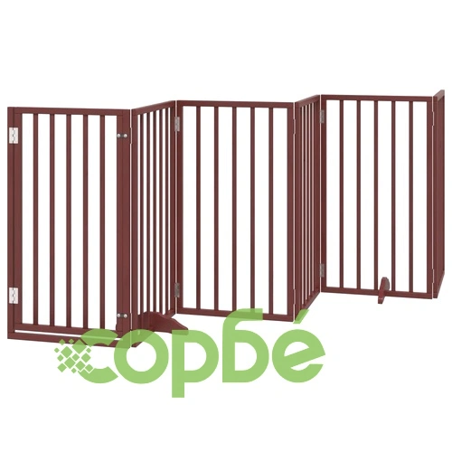 Сгъваема преграда за куче с врата 6 панела кафява 300 см топола ➤ топ цена ➤ sorbe.bg