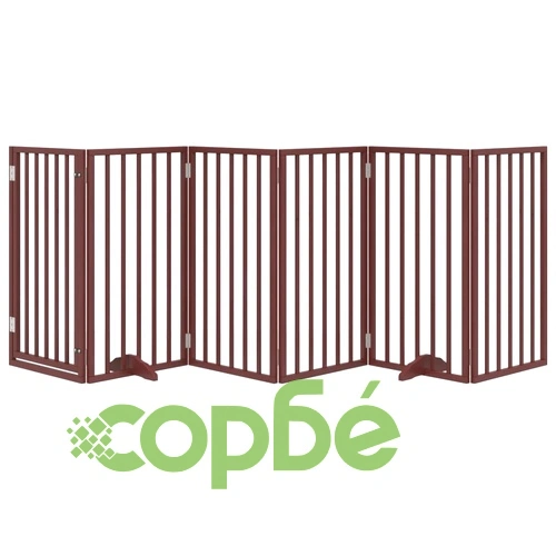 Сгъваема преграда за куче с врата 6 панела кафява 300 см топола ➤ топ цена ➤ sorbe.bg