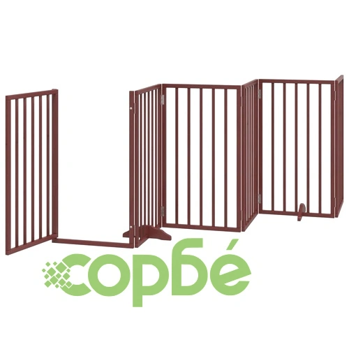 Сгъваема преграда за куче с врата 6 панела кафява 300 см топола ➤ топ цена ➤ sorbe.bg