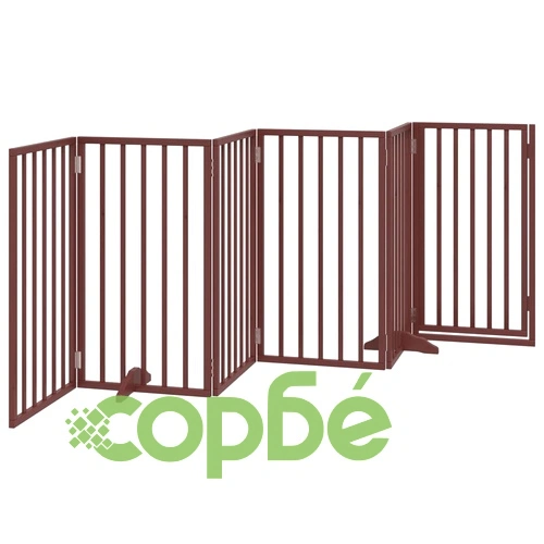 Сгъваема преграда за куче с врата 6 панела кафява 300 см топола ➤ топ цена ➤ sorbe.bg