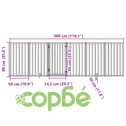 Сгъваема преграда за куче с врата 6 панела кафява 300 см топола ➤ топ цена ➤ sorbe.bg