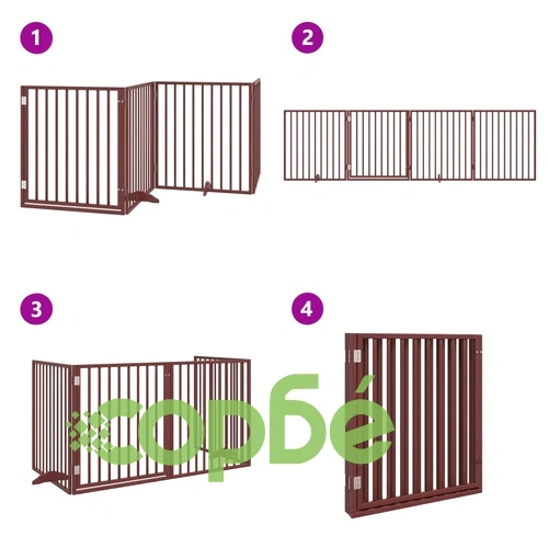 Сгъваема преграда за куче с врата 4 панела кафява 320 см топола ➤ топ цена ➤ sorbe.bg