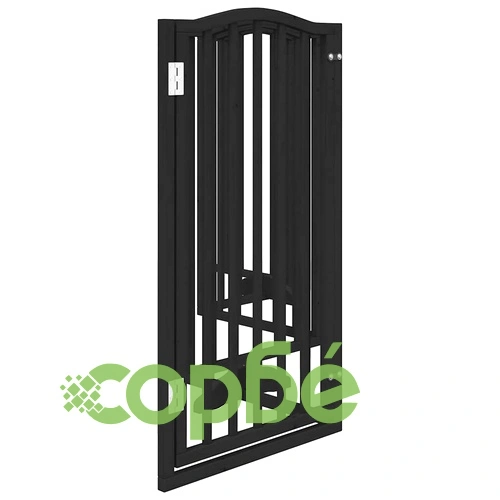 Сгъваема преграда за куче с врата 6 панела черна 300 см топола ➤ топ цена ➤ sorbe.bg