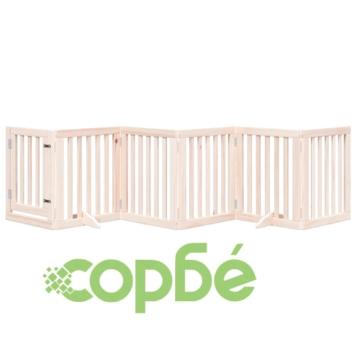 Сгъваема преграда за кучета с врата 6 панела 300 см топола ➤ топ цена ➤ sorbe.bg