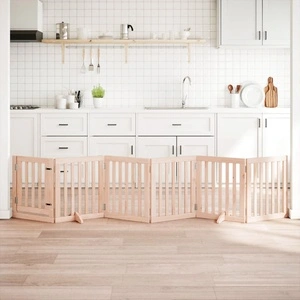 Сгъваема преграда за кучета с врата 6 панела 300 см топола