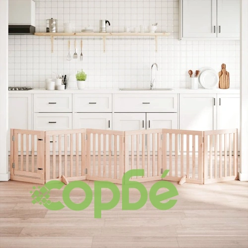 Сгъваема преграда за кучета с врата 6 панела 300 см топола ➤ топ цена ➤ sorbe.bg