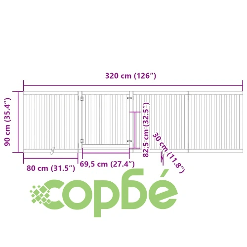 Сгъваема преграда за кучета с врата 4 панела 320 см топола ➤ топ цена ➤ sorbe.bg