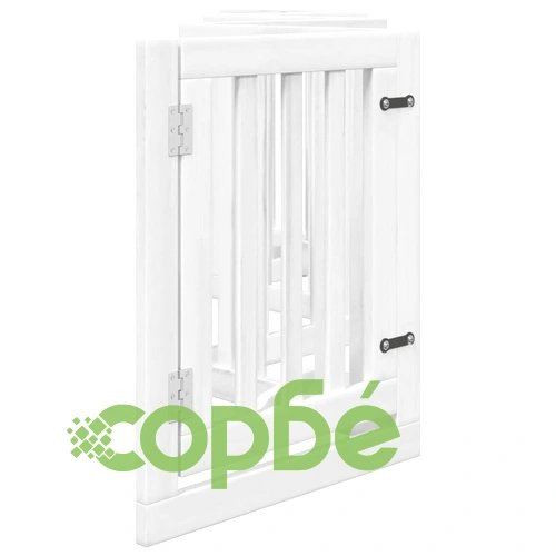 Сгъваема преграда за кучета с врата 6 панела бял 300 см топола ➤ топ цена ➤ sorbe.bg