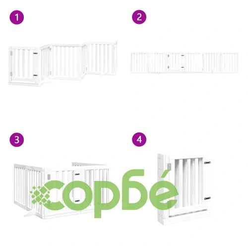 Сгъваема преграда за кучета с врата 6 панела бял 300 см топола ➤ топ цена ➤ sorbe.bg