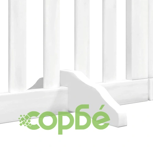 Сгъваема преграда за кучета с врата 6 панела бял 300 см топола ➤ топ цена ➤ sorbe.bg