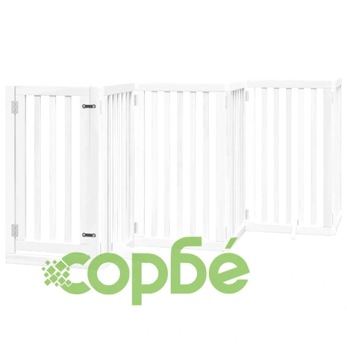 Сгъваема преграда за кучета с врата 6 панела бял 300 см топола ➤ топ цена ➤ sorbe.bg