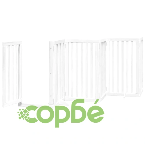 Сгъваема преграда за кучета с врата 6 панела бял 300 см топола ➤ топ цена ➤ sorbe.bg