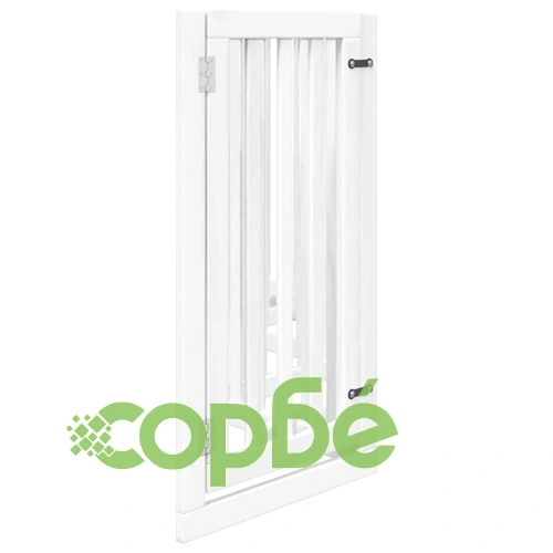 Сгъваема преграда за кучета с врата 6 панела бял 300 см топола ➤ топ цена ➤ sorbe.bg